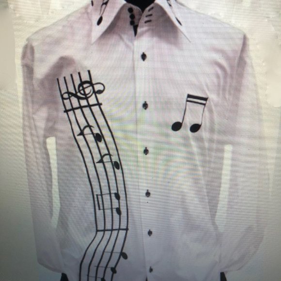 Axxess Embroidered Musical Note High Collar Shirt - Picture 3 of 3